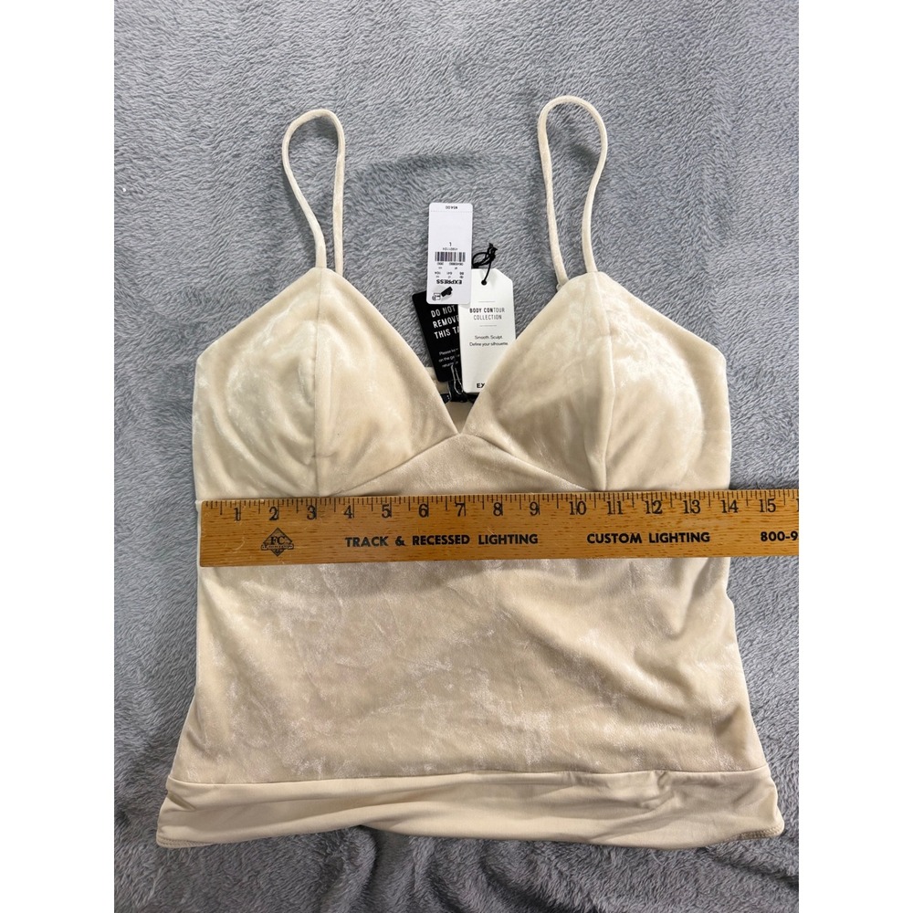 Express Body Contour Crushed Velvet V Neck Bodysuit Champagne Spaghetti Strap L - Picture 5 of 7
